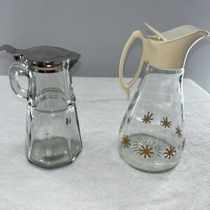 2 Syrup Pours Vintage 1960's Log Cabin Glass Pitcher Dispenser + 1 Off Brand